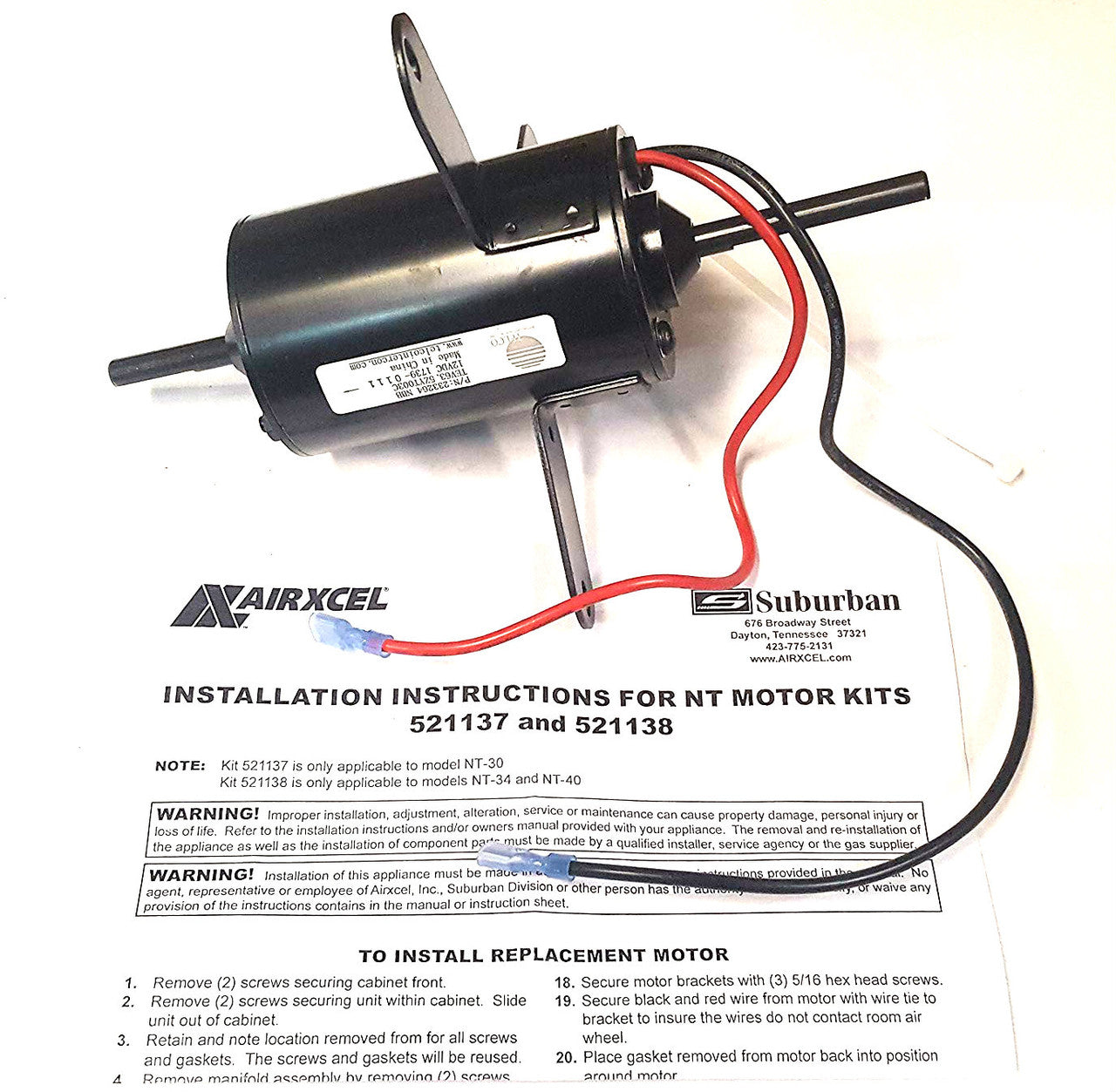 Suburban 521138 Furnace Motor – 12VDC NT-34 / NT-40 Blower Motor (Replaces 231208)
